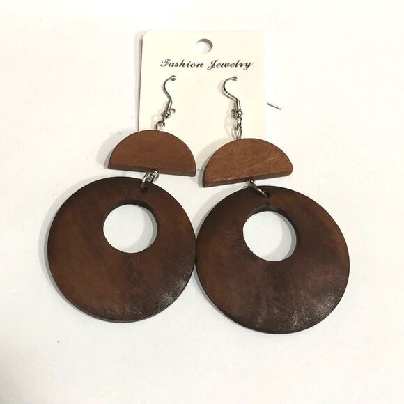 Boho Geometric Wooden Hippie Hoop Earrings - 218 - Picture 5 of 8